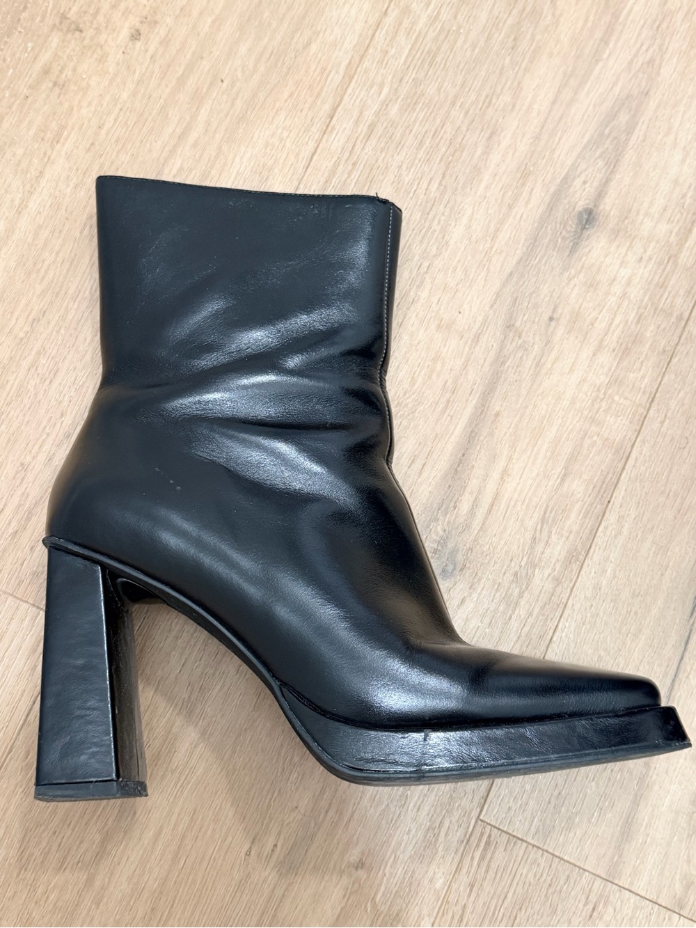 Jeffrey Campbell Black Leather Block Heel Ankle Booties